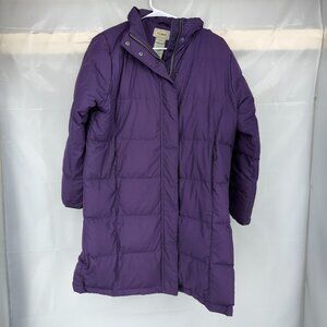 LL Bean Women MP Ultrawarm Coat Down Insulated Three Quarter Length Purple Hood